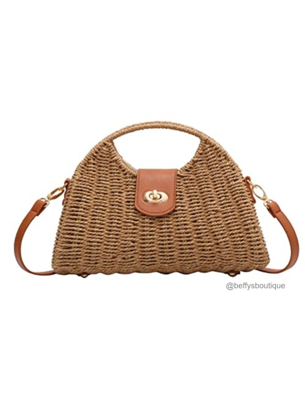 Straw Rattan Crossbody Shoulder Bag Wicker Purse Clutch Turn-Lock Summer Beach